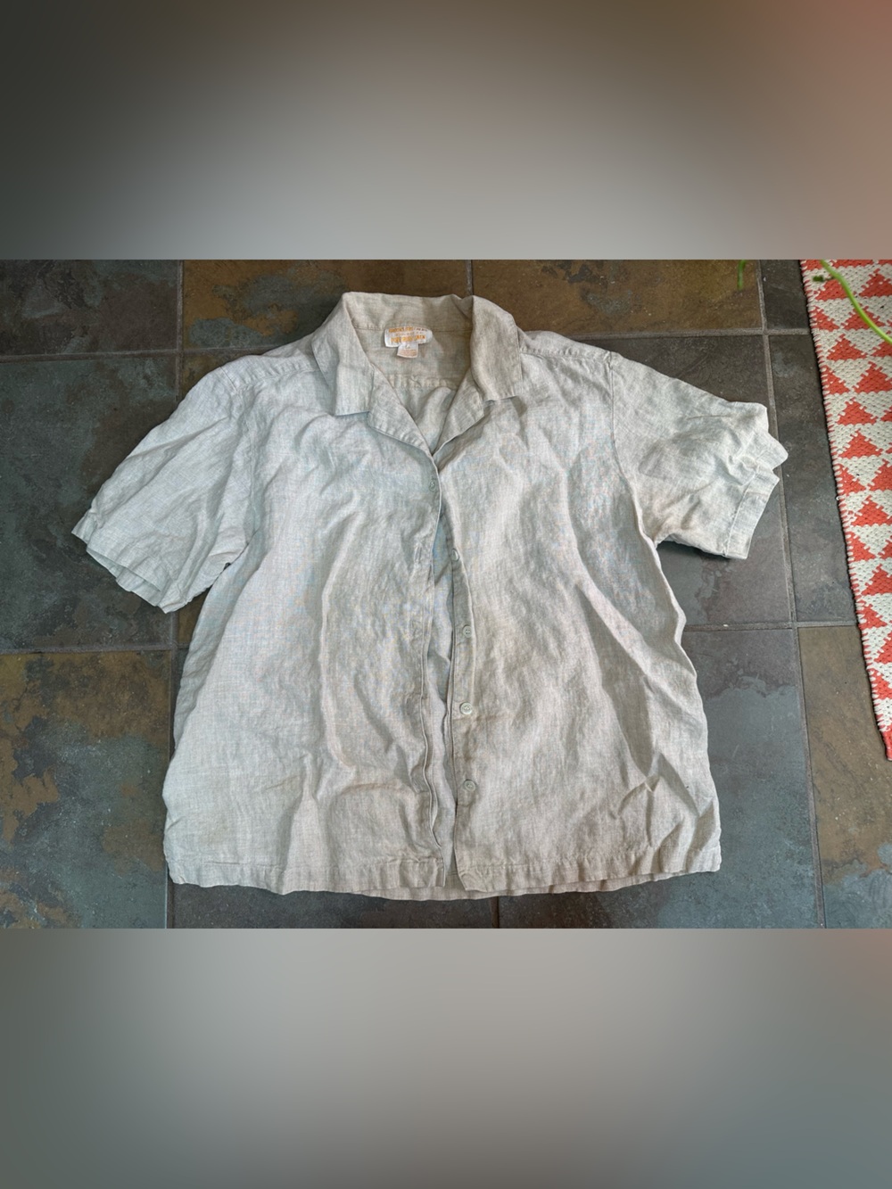 Vintage Brooks Brothers Women’s 100% Irish Linen Cream Tan Blouse, Sz 14